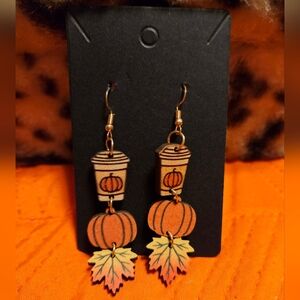 🆕️Pumpkin Spice Latte Earrings | Autumn | Fall | Dangle | Wood | Coffee | Leaf